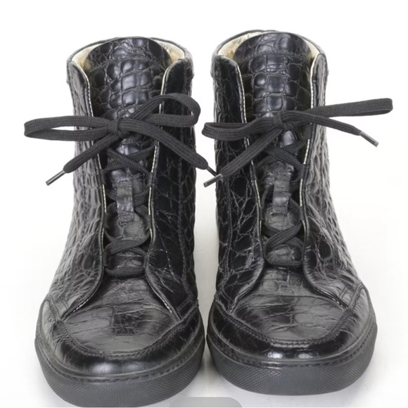 DSQUARED2 Black Croc-Embossed High-Top Sneakers. Italian leather EU 38